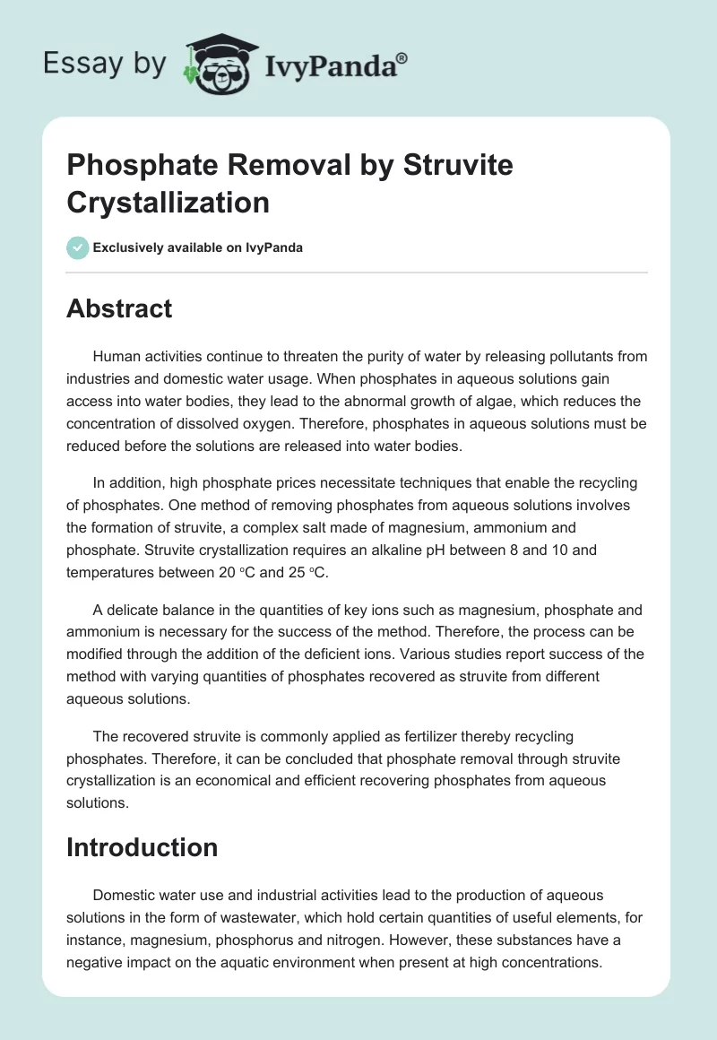 Phosphate Removal by Struvite Crystallization. Page 1