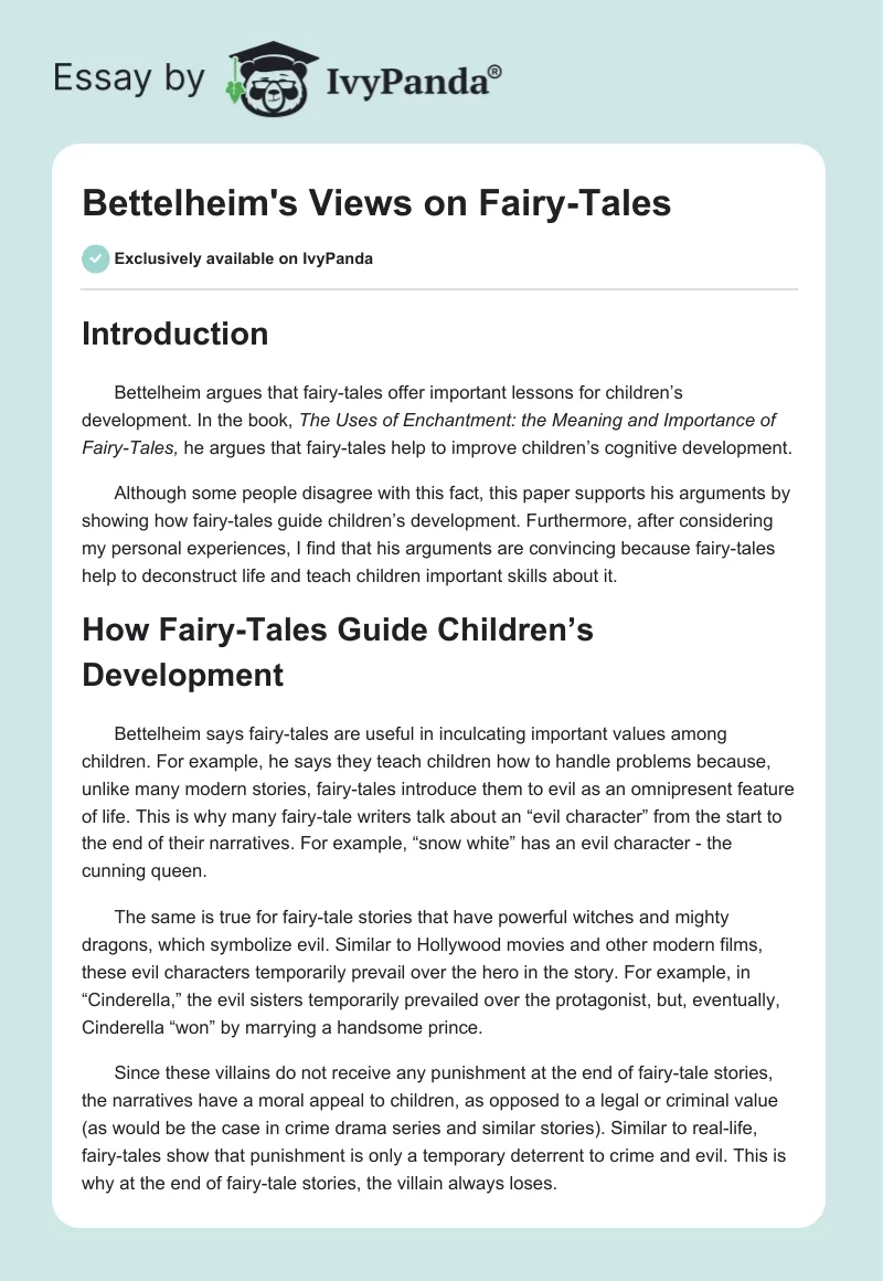 Bettelheim's Views on Fairy-Tales. Page 1