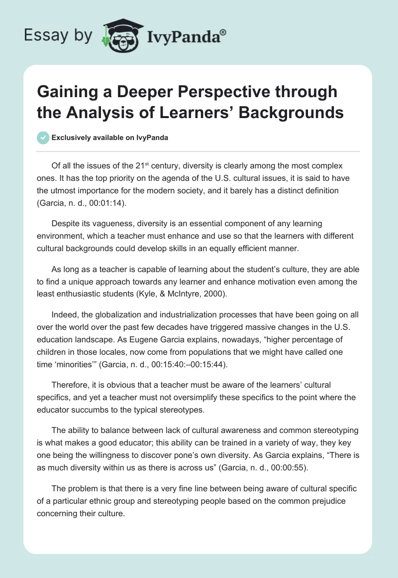 Gaining a Deeper Perspective through the Analysis of Learners’ Backgrounds. Page 1