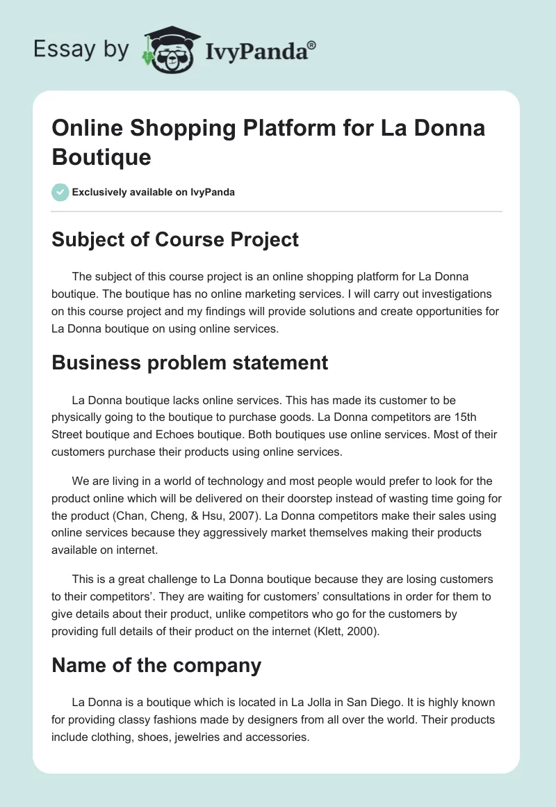 Online Shopping Platform for La Donna Boutique. Page 1