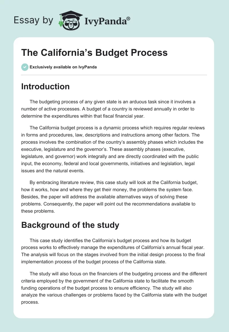 The California’s Budget Process. Page 1