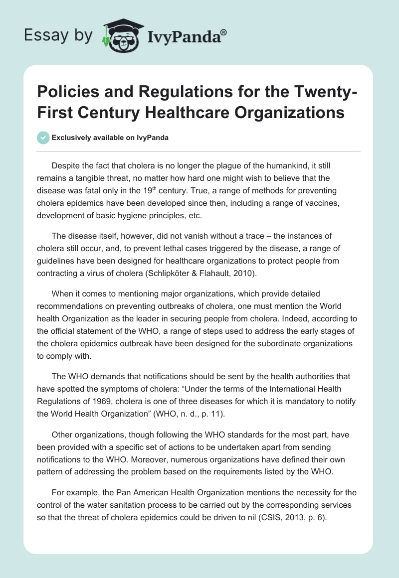 Policies and Regulations for the Twenty-First Century Healthcare Organizations. Page 1