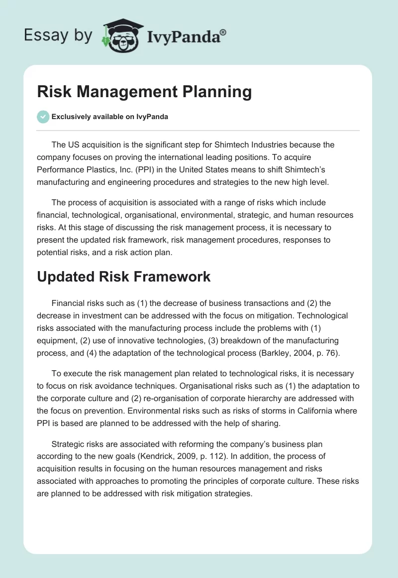 Risk Management Planning. Page 1