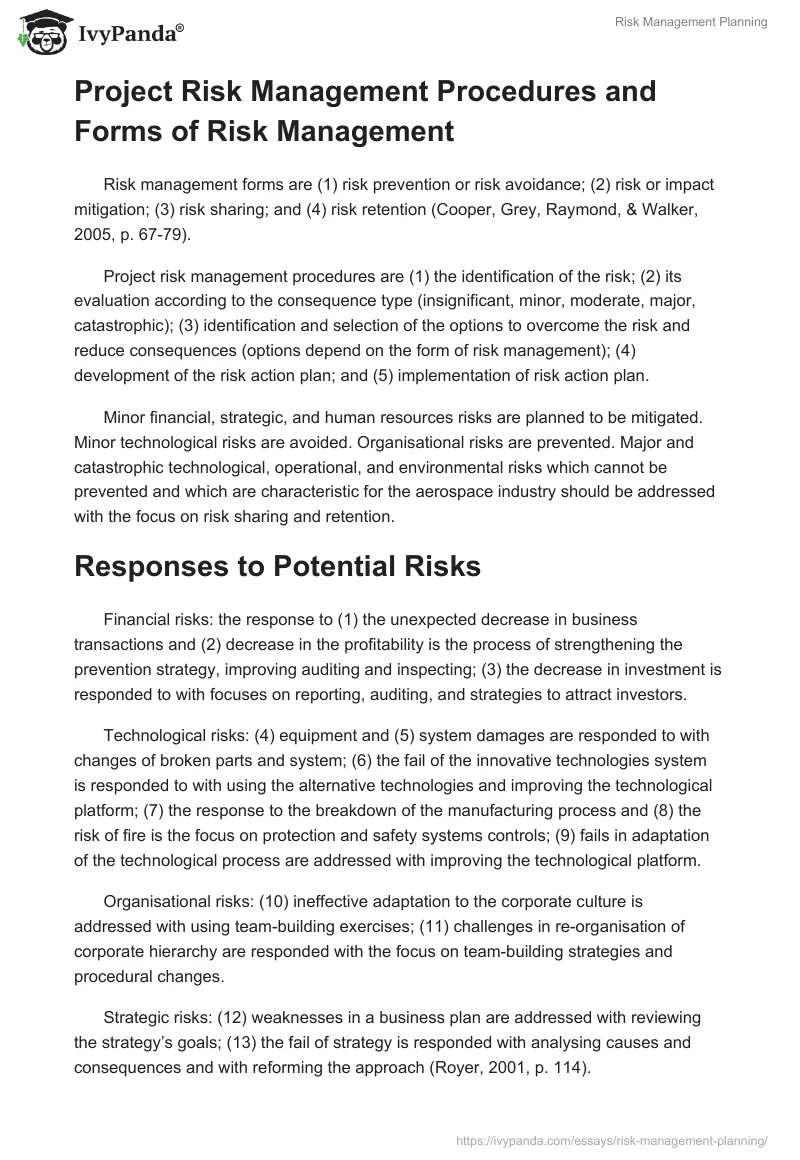 Risk Management Planning. Page 2