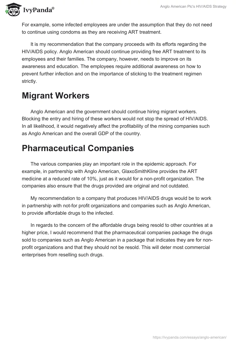 Anglo American Plc's HIV/AIDS Strategy. Page 2