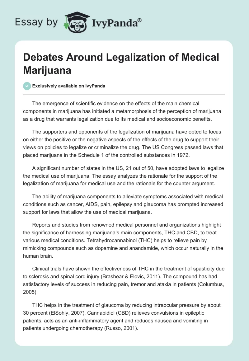 Debates Around Legalization of Medical Marijuana. Page 1