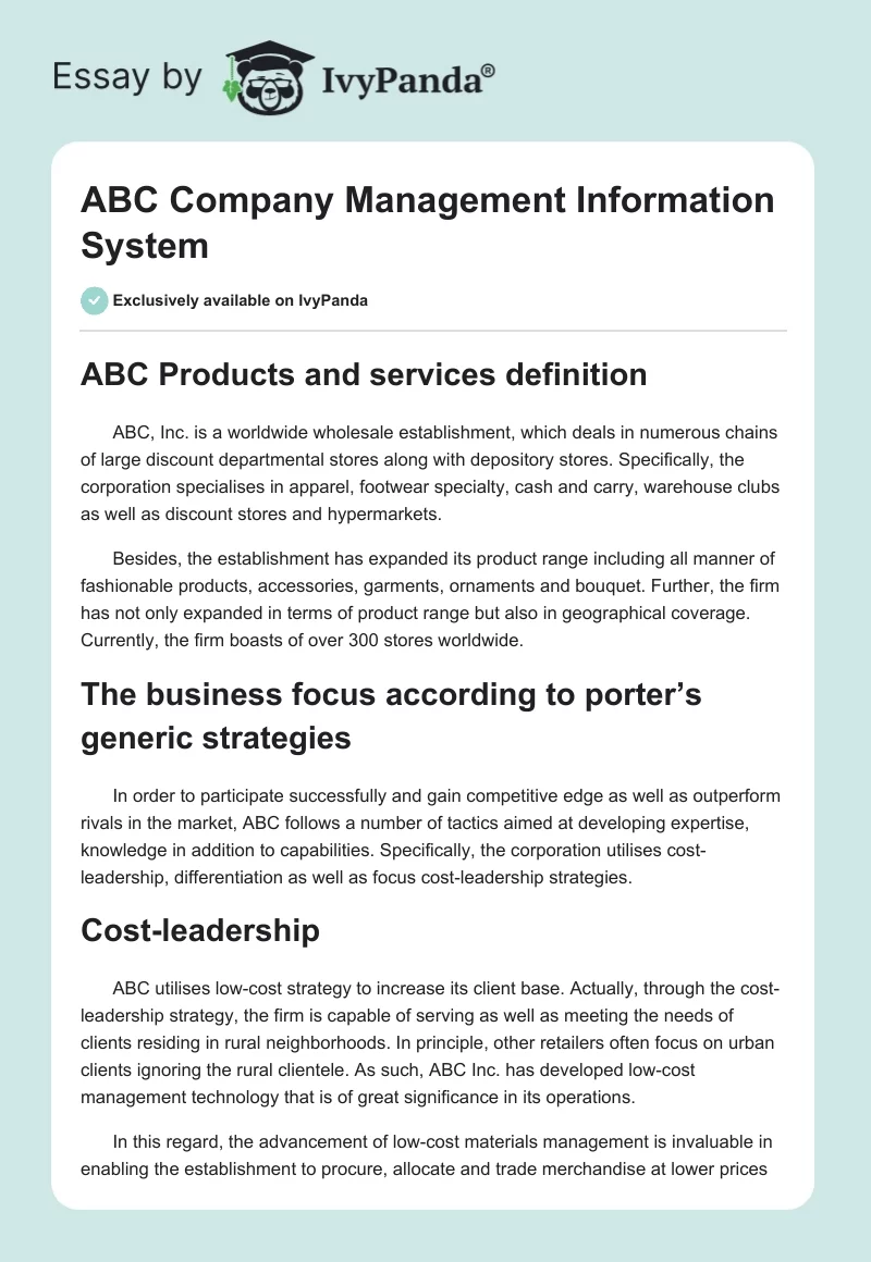 ABC Company Management Information System. Page 1