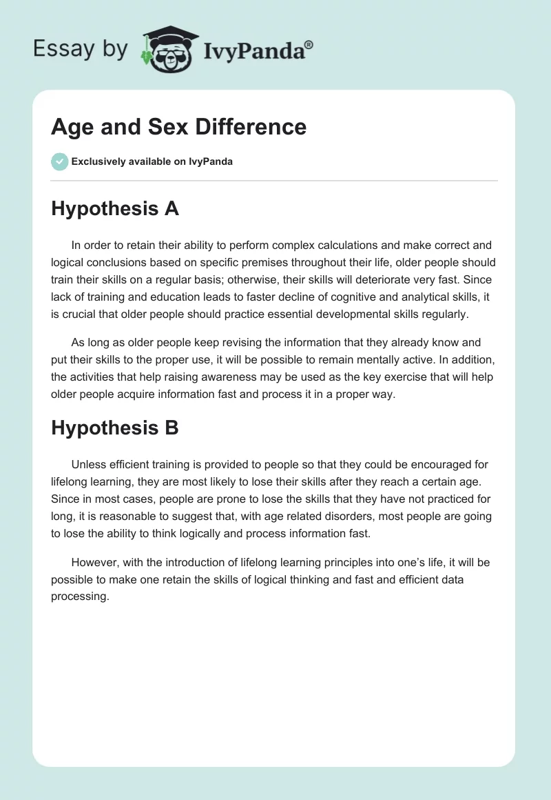 Age and Sex Difference. Page 1