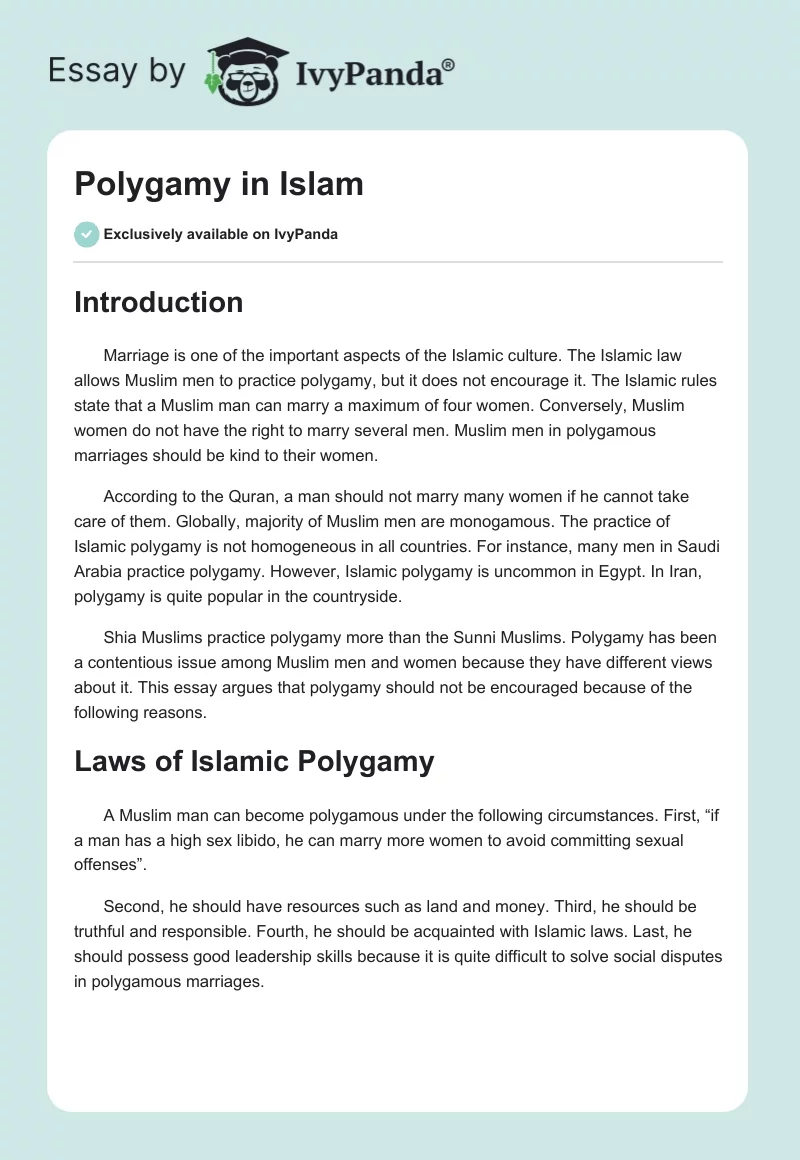 Polygamy in Islam. Page 1