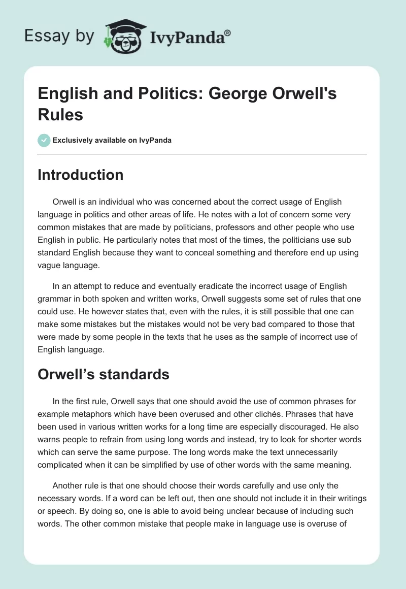 English and Politics: George Orwell's Rules. Page 1