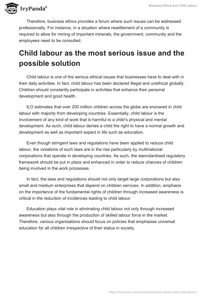 Business Ethics and Child Labour. Page 2