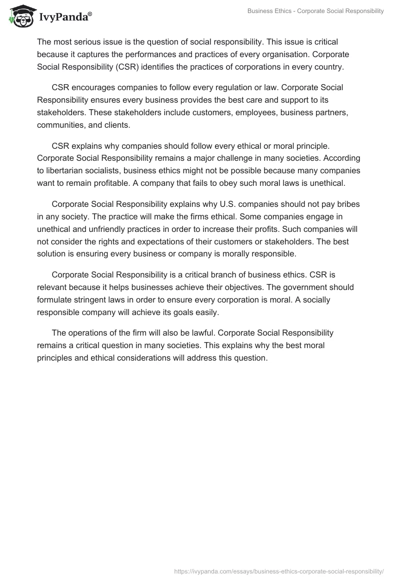 Business Ethics - Corporate Social Responsibility. Page 2