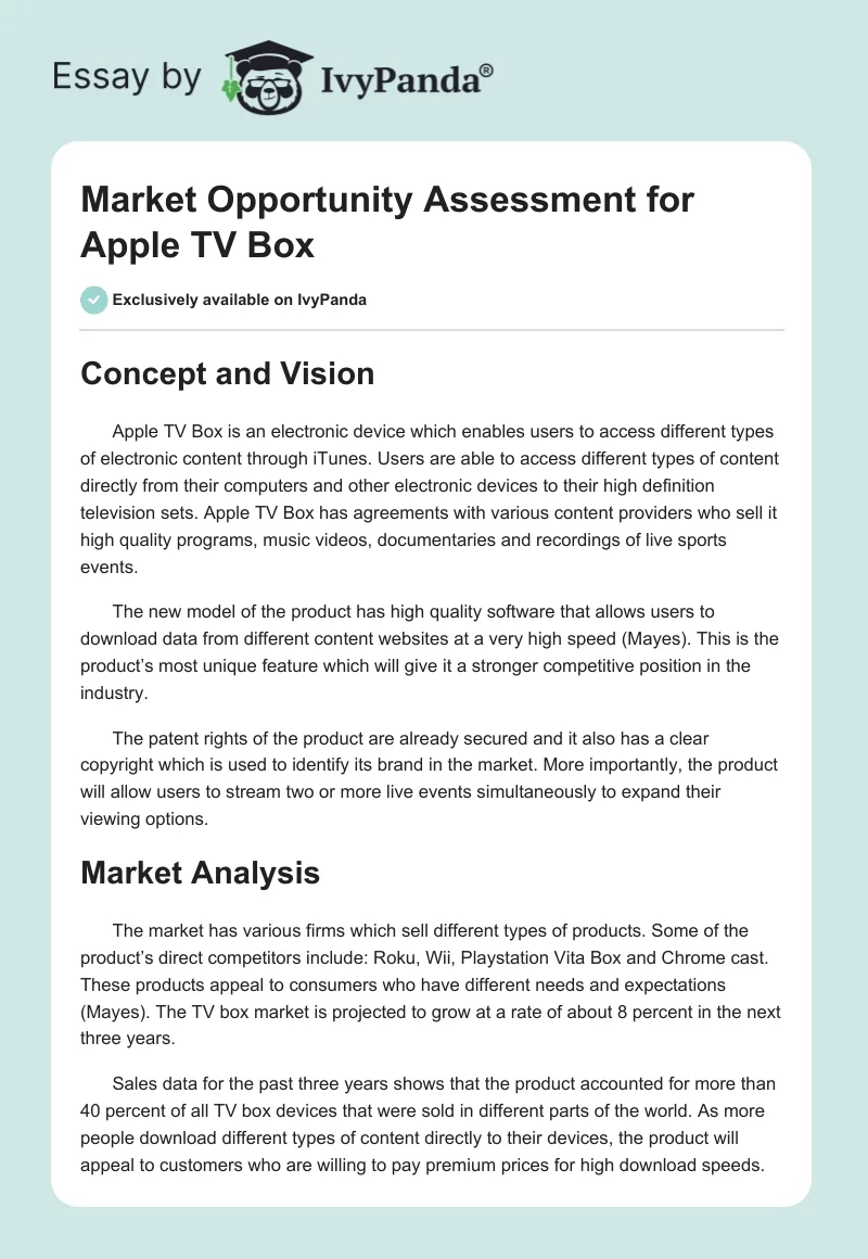 Market Opportunity Assessment for Apple TV Box. Page 1