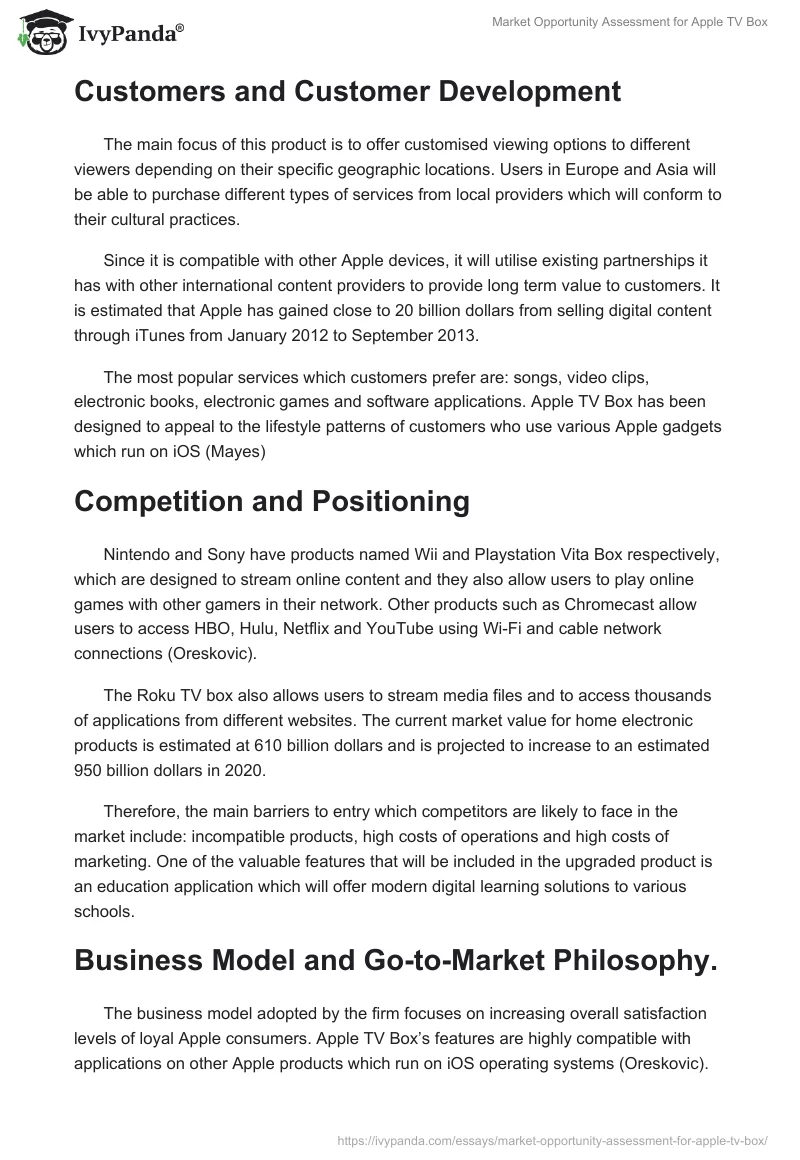 Market Opportunity Assessment for Apple TV Box. Page 2