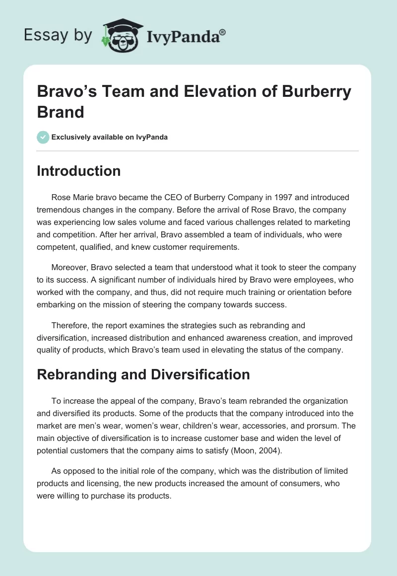 Bravo’s Team and Elevation of Burberry Brand. Page 1