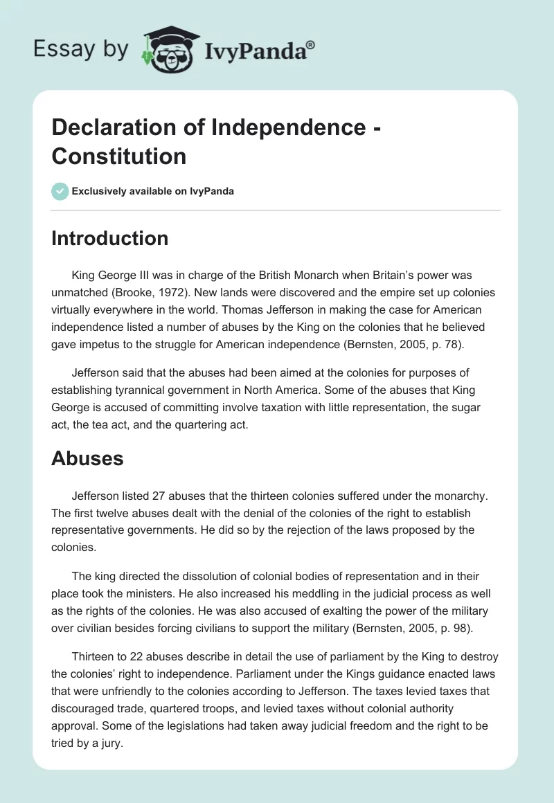Declaration of Independence - Constitution. Page 1