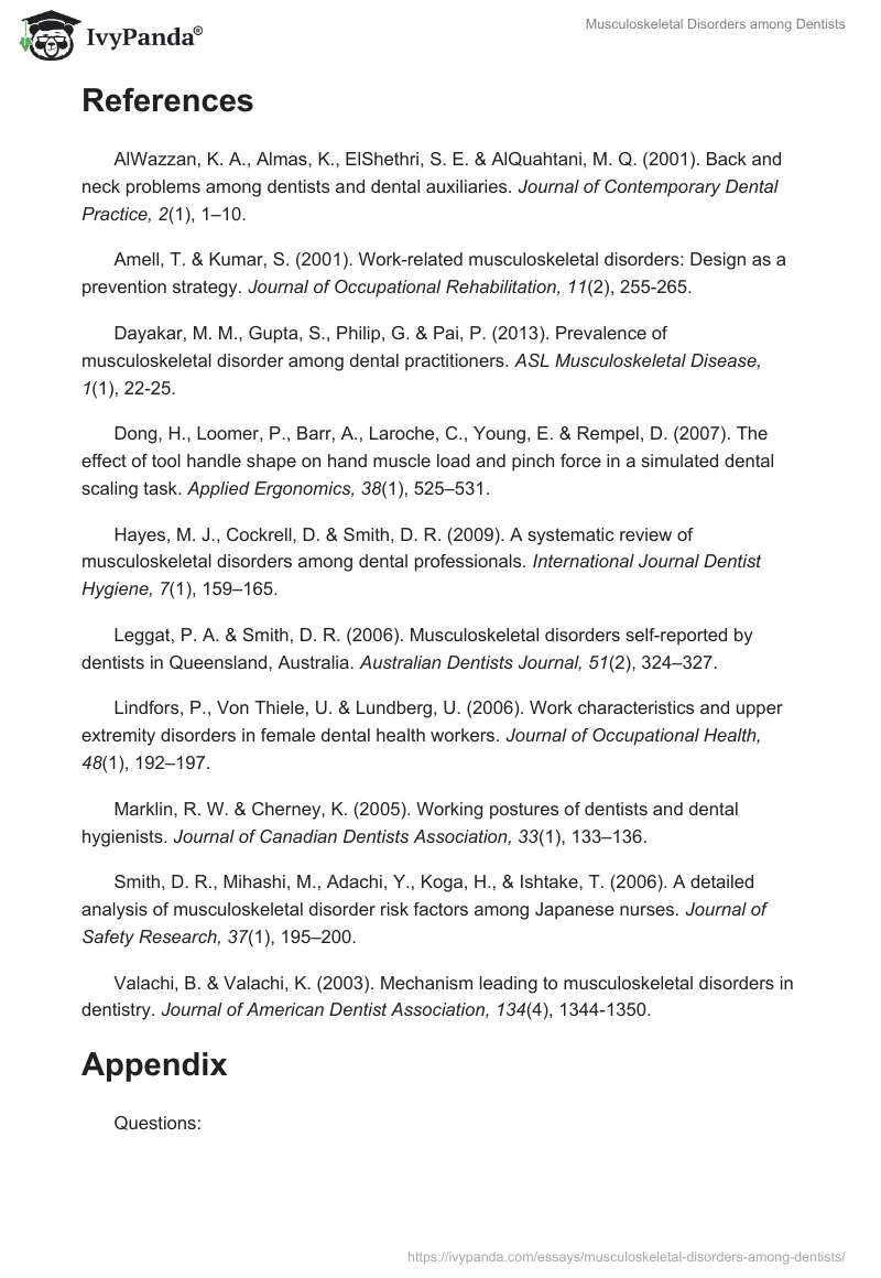 Musculoskeletal Disorders among Dentists. Page 4