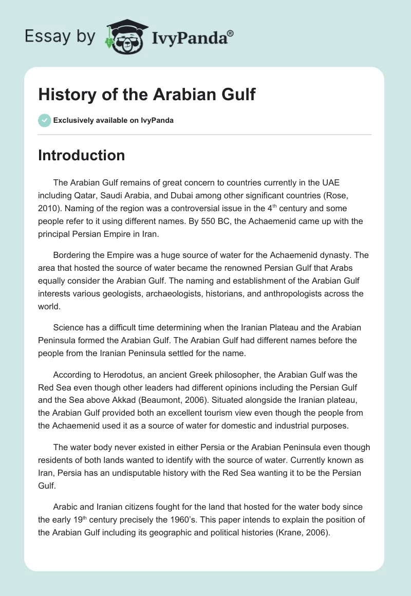 History of the Arabian Gulf. Page 1