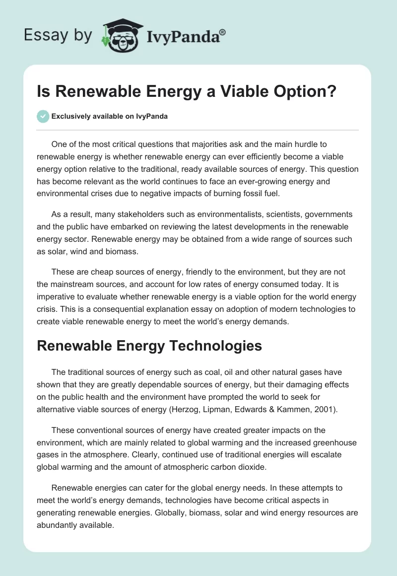 Is Renewable Energy a Viable Option?. Page 1