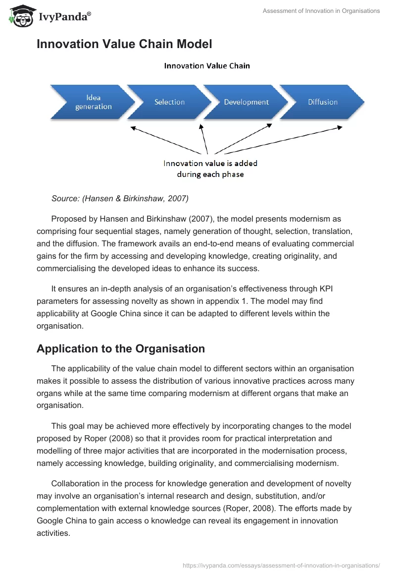 Assessment of Innovation in Organisations. Page 4