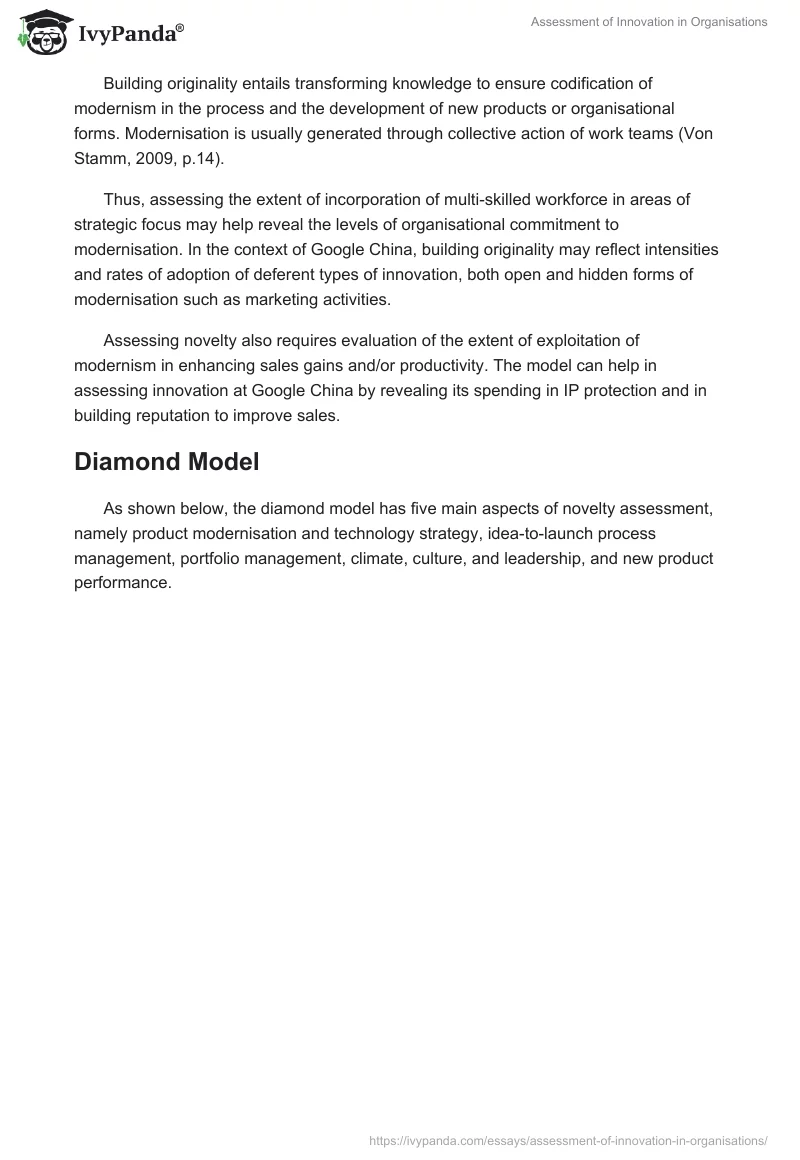 Assessment of Innovation in Organisations. Page 5