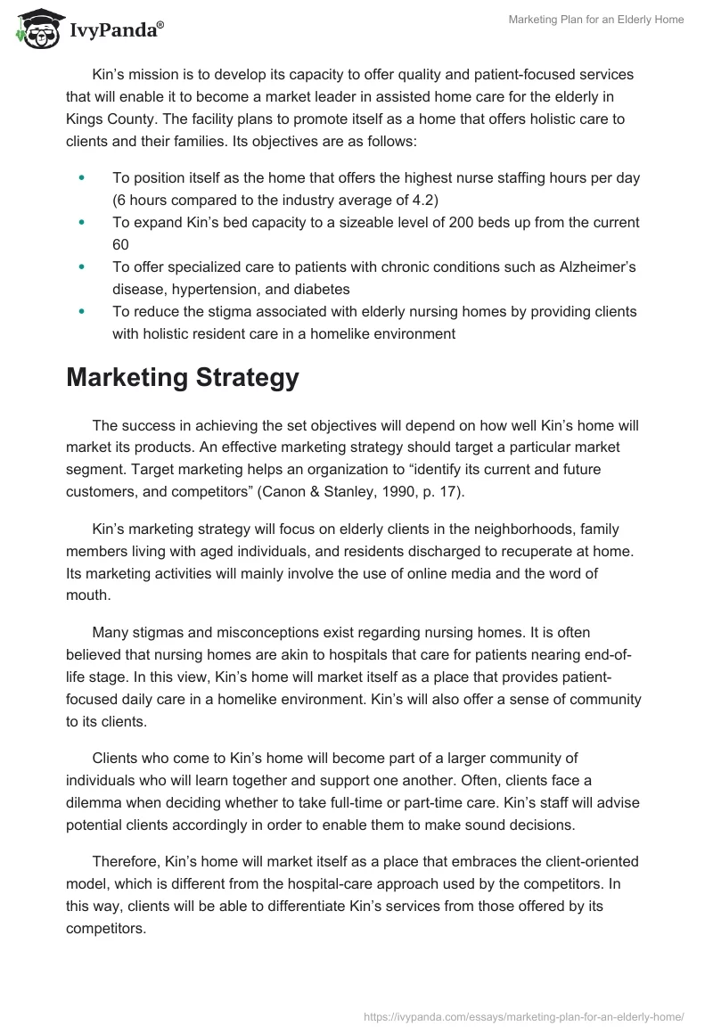 Marketing Plan for an Elderly Home. Page 4