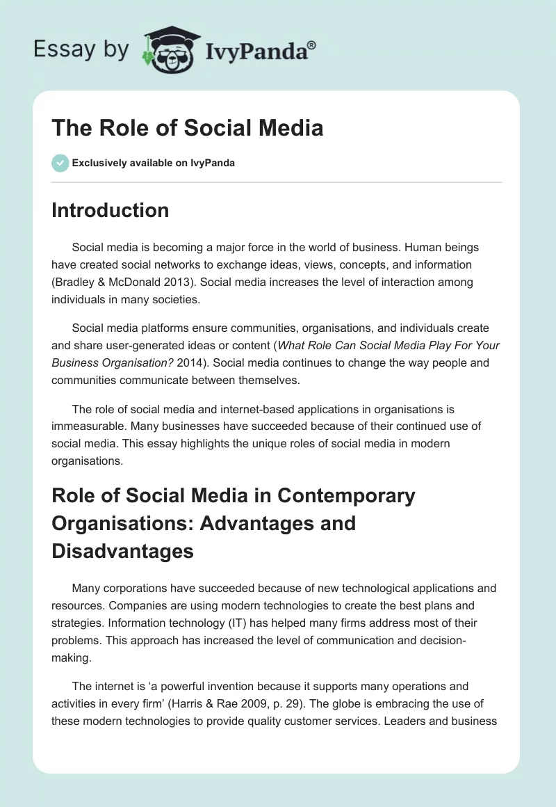 The Role of Social Media. Page 1