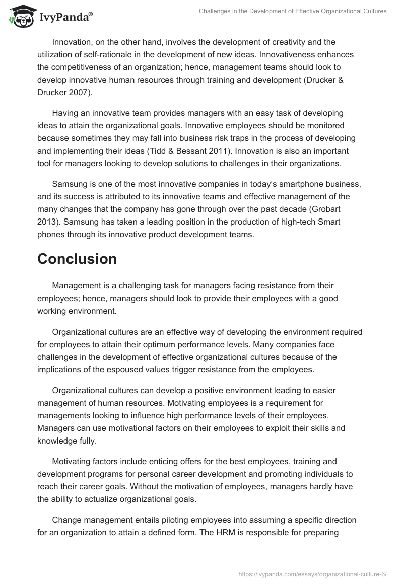 Challenges in the Development of Effective Organizational Cultures. Page 5
