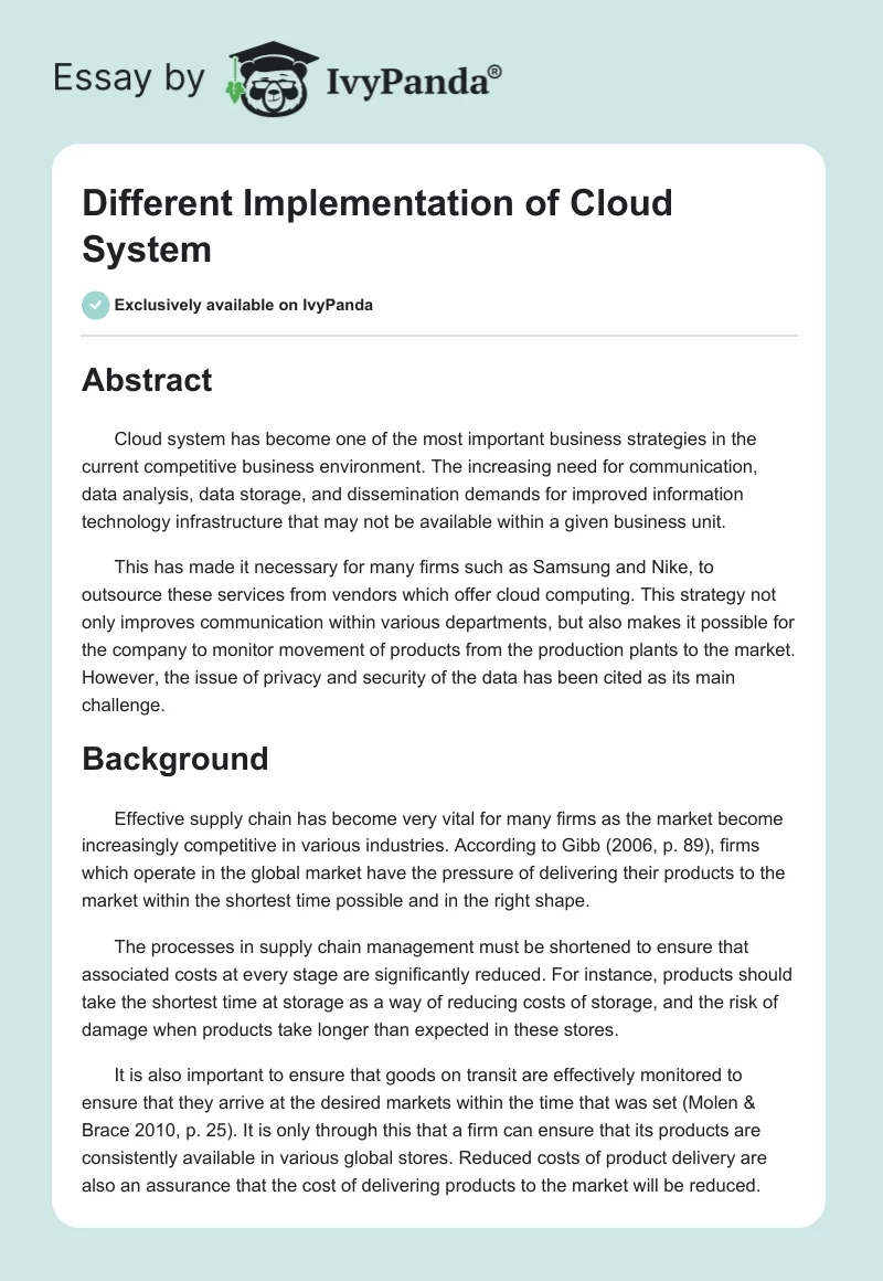 Different Implementation of Cloud System. Page 1