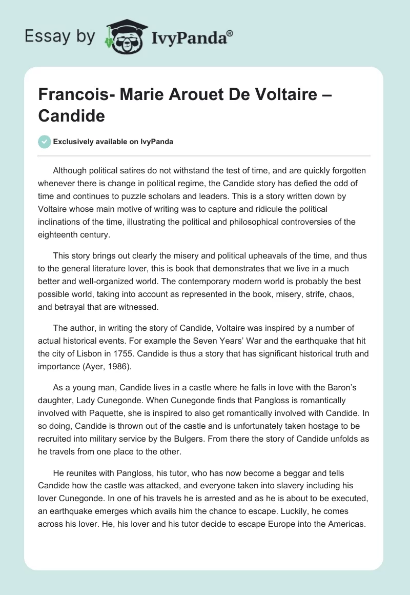 Francois- Marie Arouet De Voltaire – Candide. Page 1