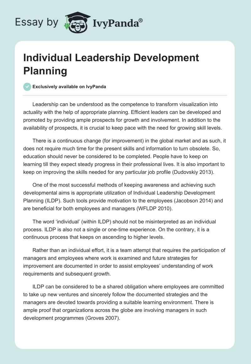 Individual Leadership Development Planning. Page 1