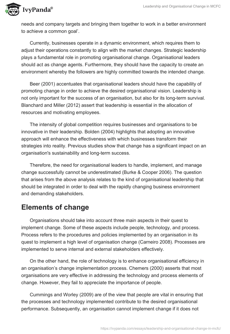Leadership and Organisational Change in MCFC. Page 3