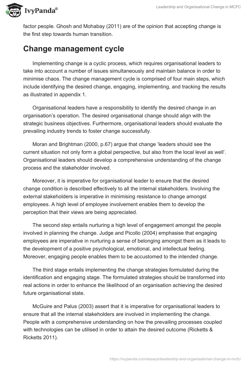 Leadership and Organisational Change in MCFC. Page 4