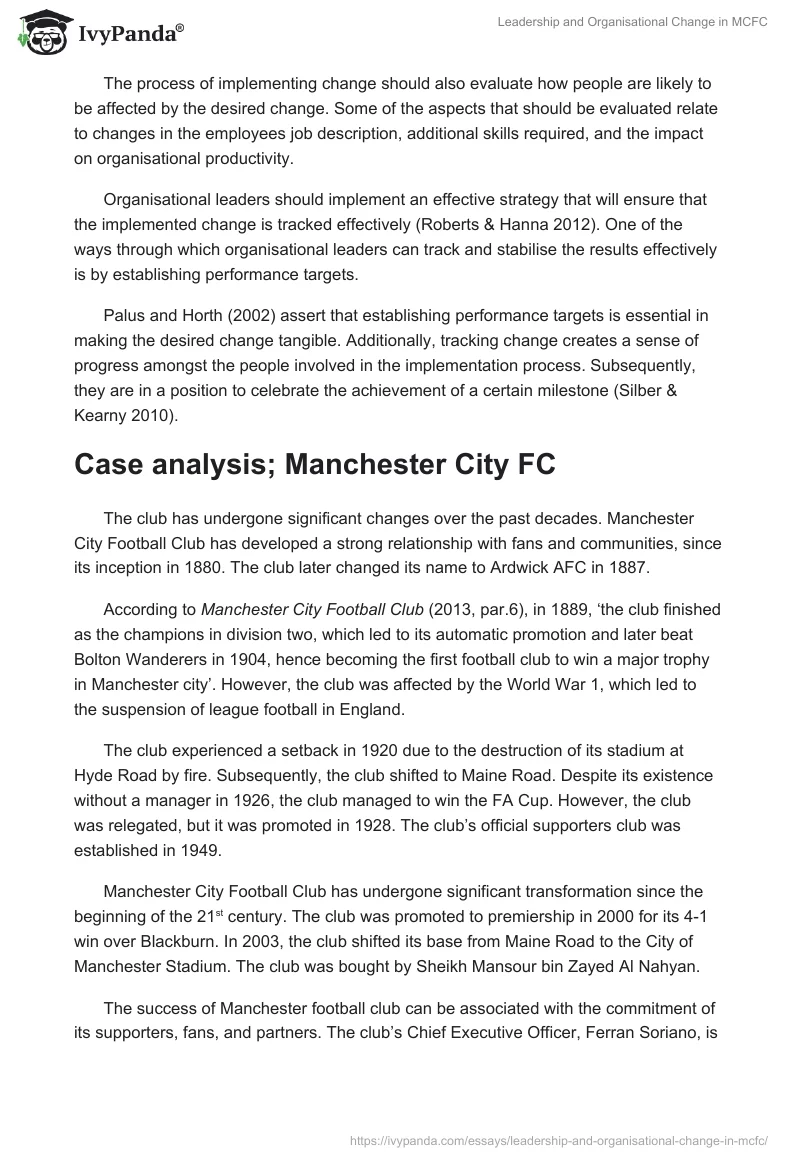 Leadership and Organisational Change in MCFC. Page 5