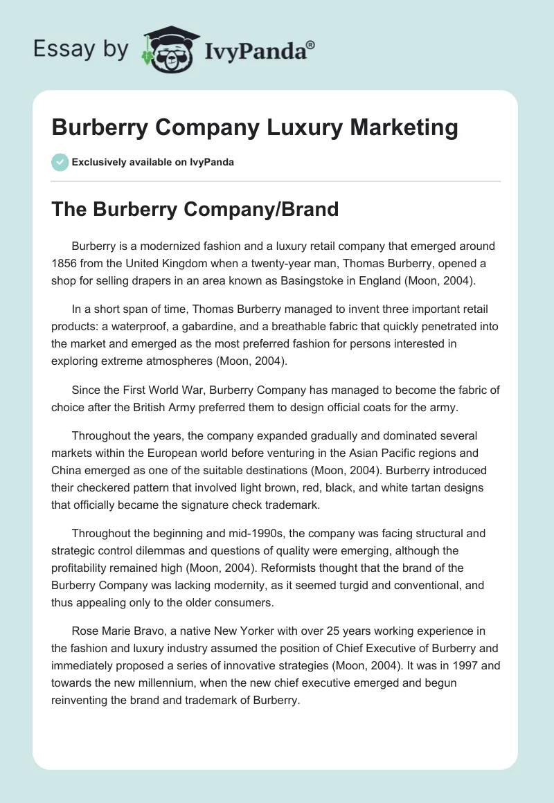 Burberry Company Luxury Marketing. Page 1