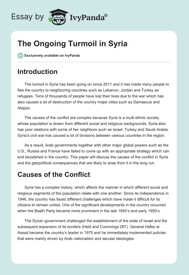 The Ongoing Turmoil in Syria. Page 1