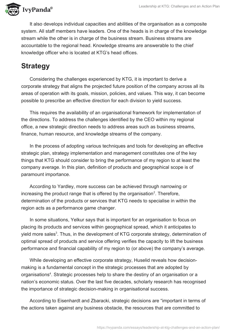 Leadership at KTG: Challenges and an Action Plan. Page 3