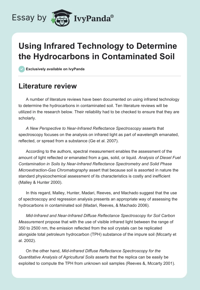 Using Infrared Technology to Determine the Hydrocarbons in Contaminated Soil. Page 1