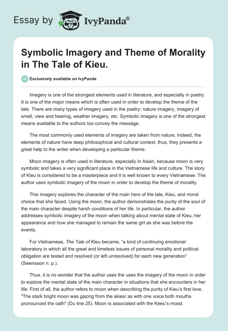 Symbolic Imagery and Theme of Morality in The Tale of Kieu.. Page 1