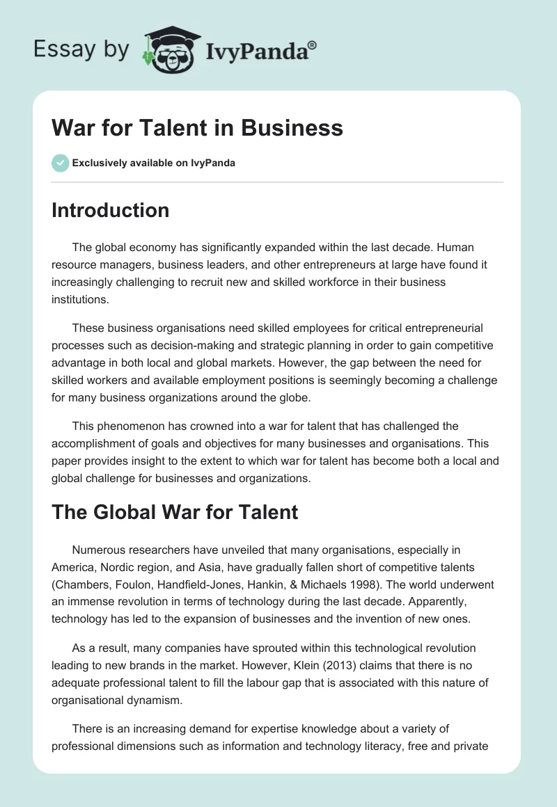 War for Talent in Business. Page 1