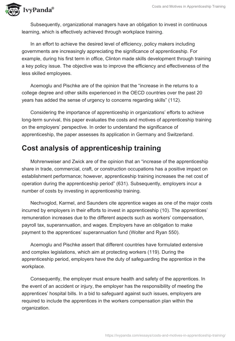 Costs and Motives in Apprenticeship Training. Page 2