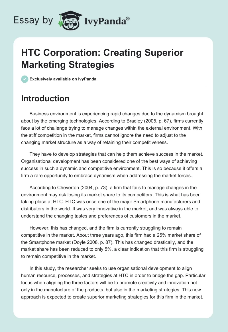 HTC Corporation: Creating Superior Marketing Strategies. Page 1