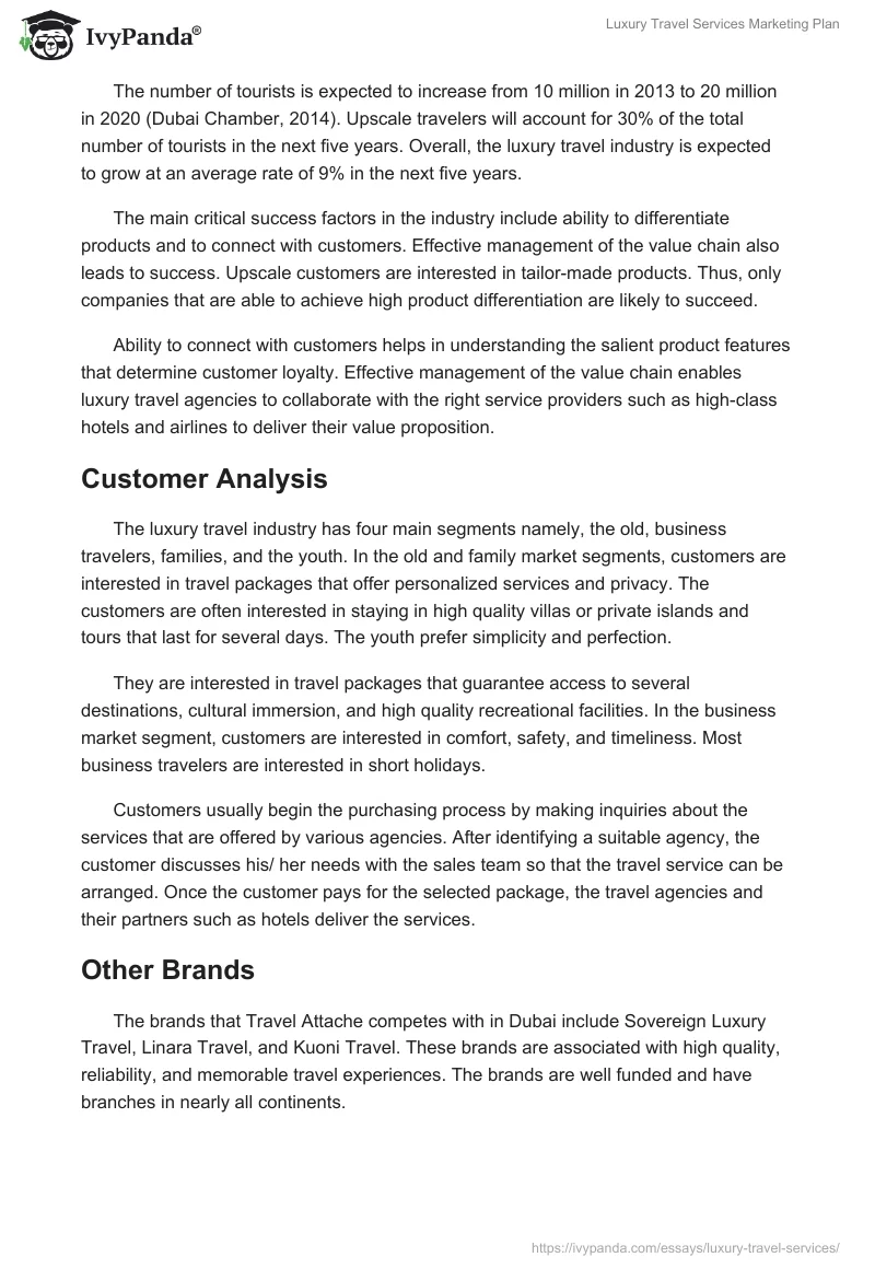 Luxury Travel Services Marketing Plan. Page 3