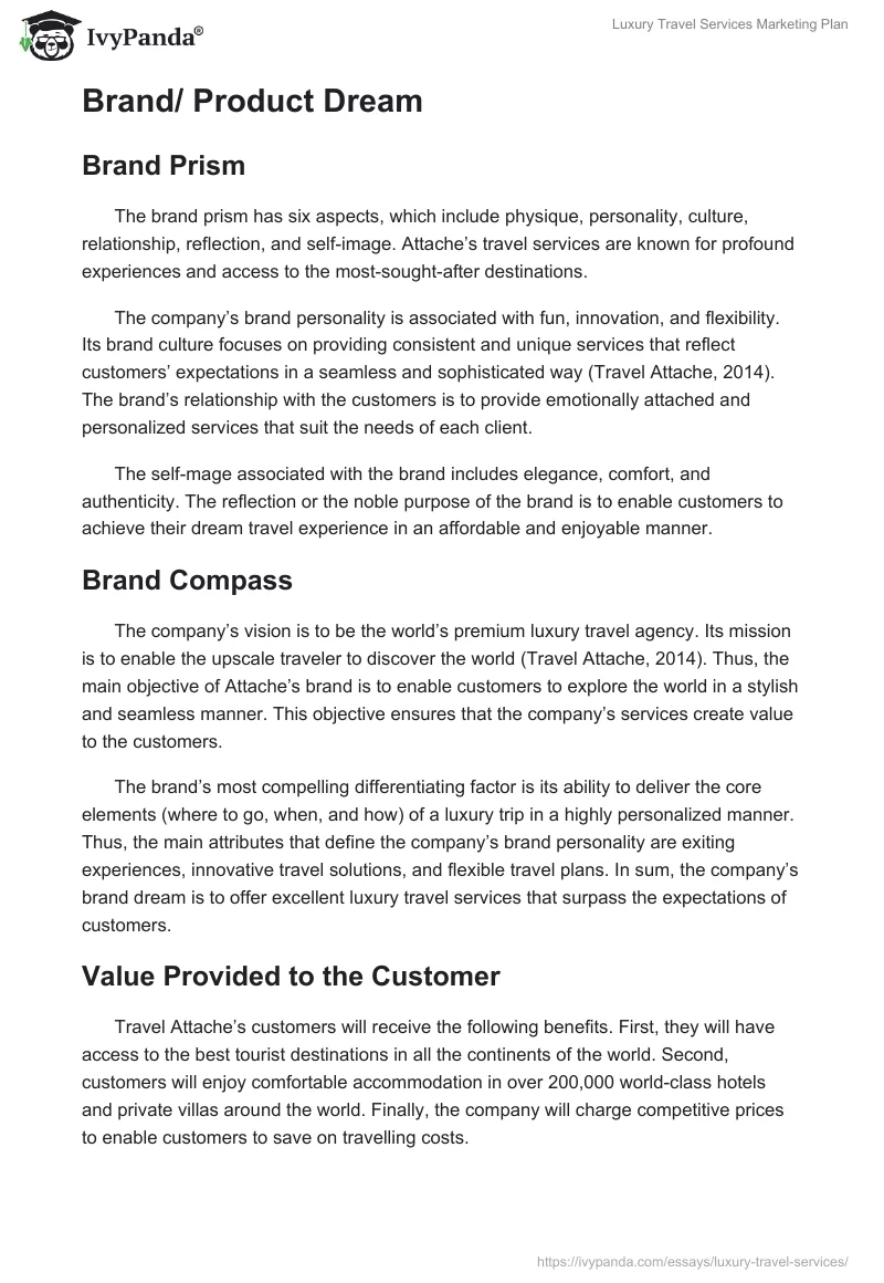 Luxury Travel Services Marketing Plan. Page 5