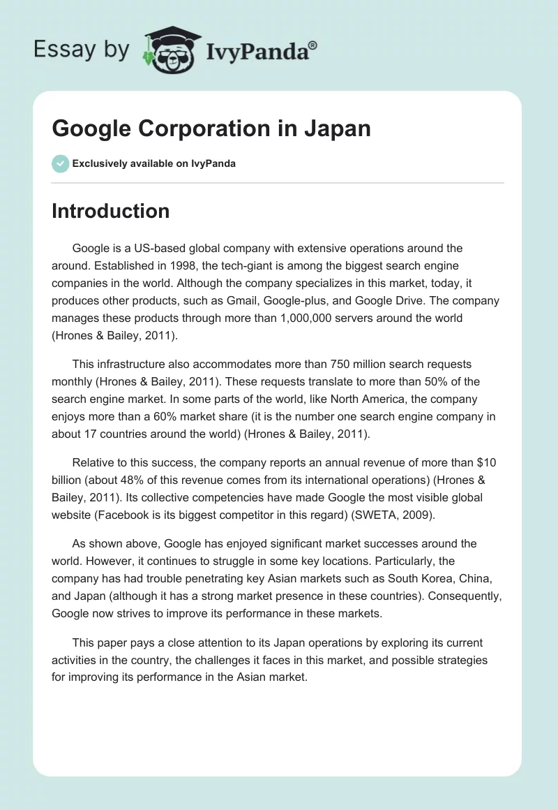 Google Corporation in Japan. Page 1