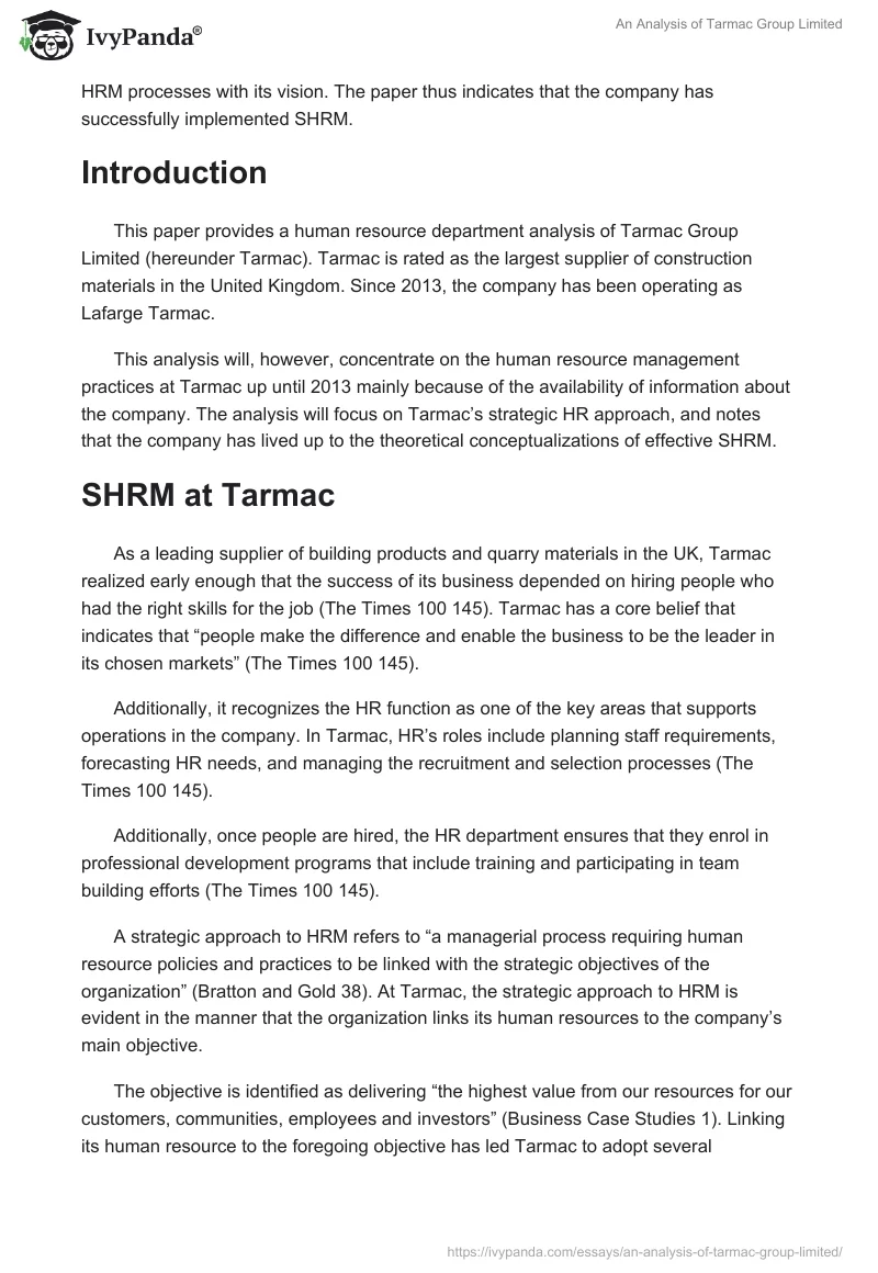 An Analysis of Tarmac Group Limited. Page 2