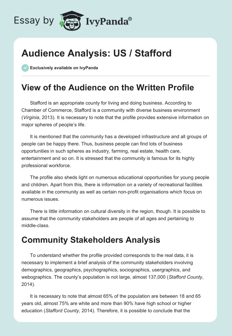 Audience Analysis: US / Stafford. Page 1