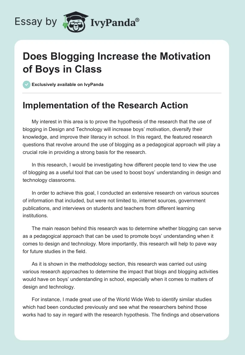 Does Blogging Increase the Motivation of Boys in Class. Page 1
