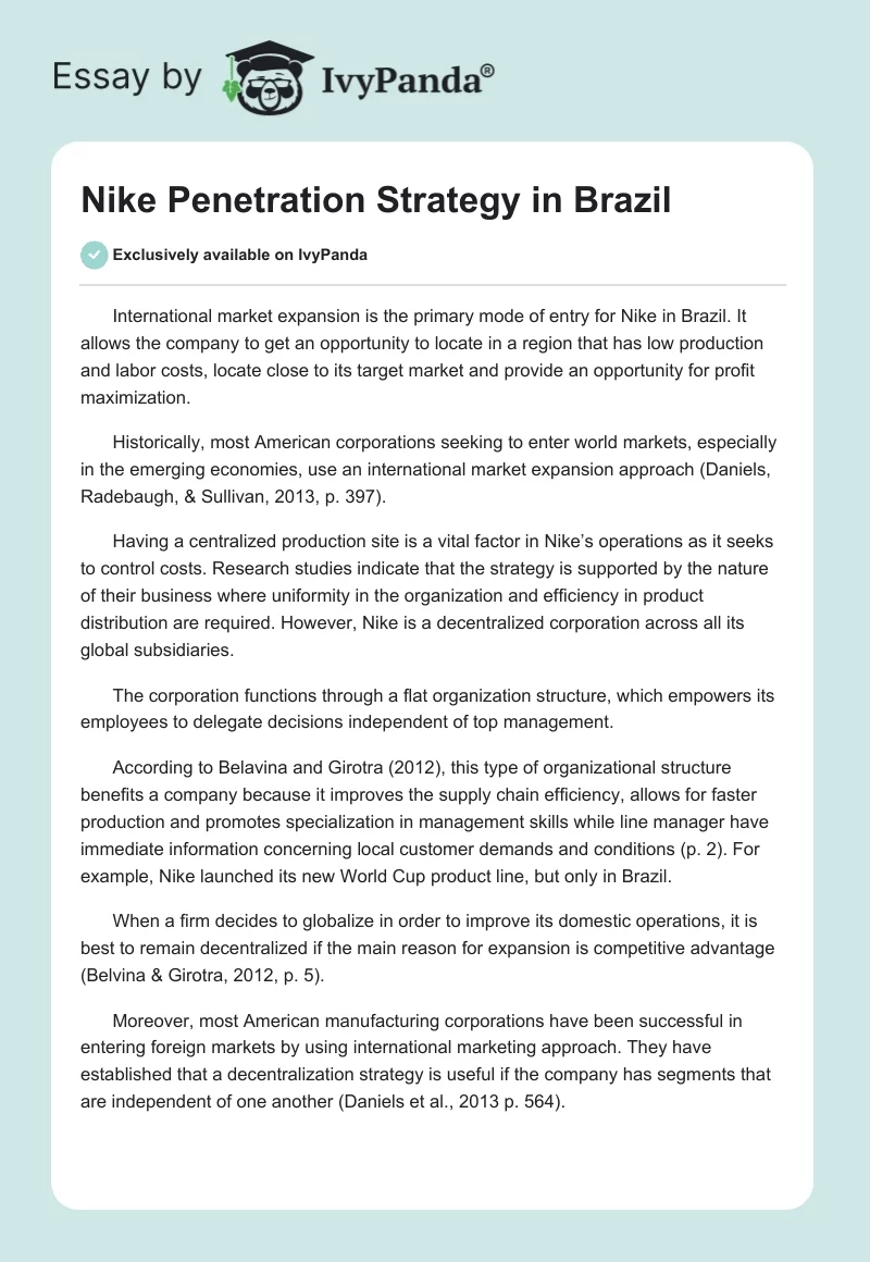 Nike Penetration Strategy in Brazil. Page 1