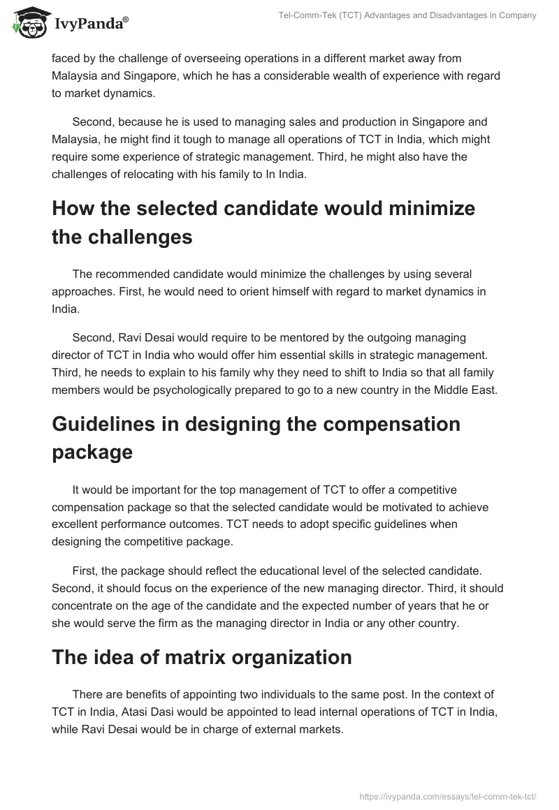 Tel-Comm-Tek (TCT) Advantages and Disadvantages in Company. Page 3